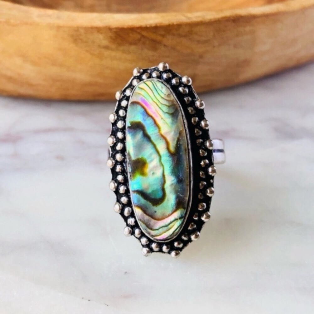 Abalone Shell Silver Ring - Picture 9 of 9